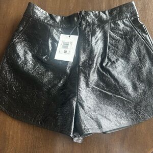 GREY LAB Black High-Waist Faux Leather Shorts